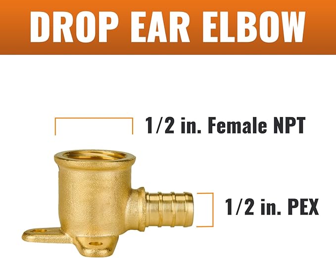 SUNGATOR 4-Pack Pex Drop Ear Elbow 1/2", No Lead Brass Fittings, UPC Certified, ASTM F1807