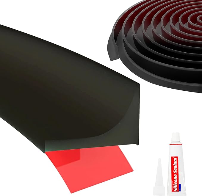 Shower Threshold Water Dam Barrier 39", Silicone Sealant Included, Collapsible Self-Adhesive Water Blocker, Shower Door Water Stopper for Floor Bathroom Kitchen Bathtub Sink
