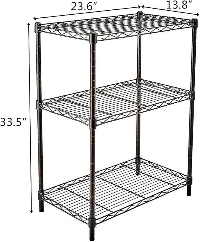 3 Tier Storage Racks Shelving, Heavy Steel Pantry Shelves, Adjustable Wire Shelving Rack, Suitable for Garage, Kitchen, Bathroom, Office, 24" W x 14" D x 34" H, Black