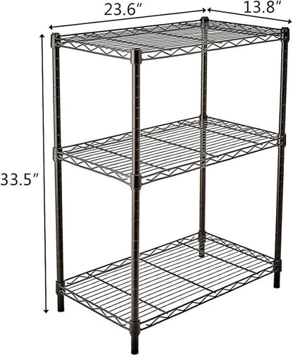 3 Tier Storage Racks Shelving, Heavy Steel Pantry Shelves, Adjustable Wire Shelving Rack, Suitable for Garage, Kitchen, Bathroom, Office, 24" W x 14" D x 34" H, Black