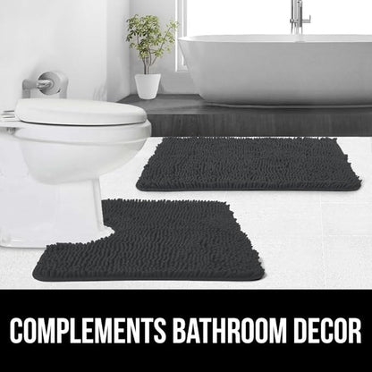 GORILLA GRIP Plush Absorbent Shaggy Chenille Bath Rug Mat for Oval Toilet Base with Rubber Backing, Machine Washable Rugs, Soft Microfiber Contour Mats for Toilets, Bathroom Decor, Charcoal