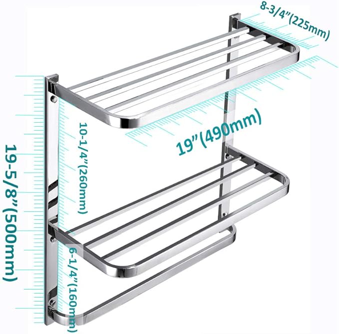 3-Tier Bathroom Shelf with Towel Bars, Stainless Steel Wall Mounting Rack,20Inch