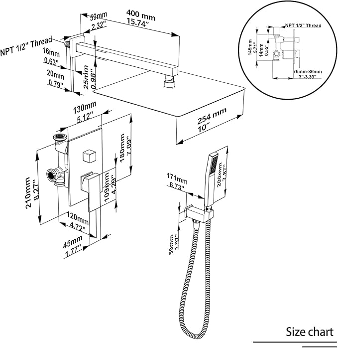 Shower System Wall Mounted 10 inch Shower Overhead for Bathroom,Rain Shower Combo Set with Handheld Spray,Luxury Rainfall Shower Head Rough-in Valve and Trim Included(Brushed Nickel)