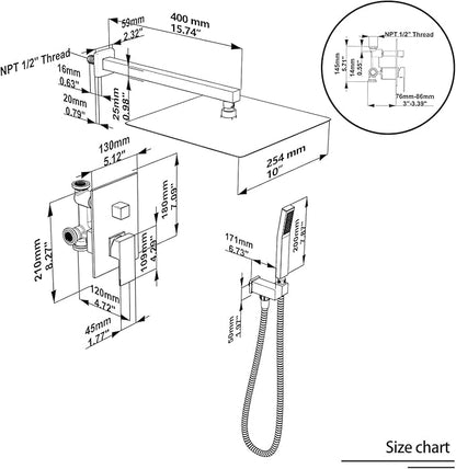 Shower System Wall Mounted 10 inch Shower Overhead for Bathroom,Rain Shower Combo Set with Handheld Spray,Luxury Rainfall Shower Head Rough-in Valve and Trim Included(Brushed Nickel)