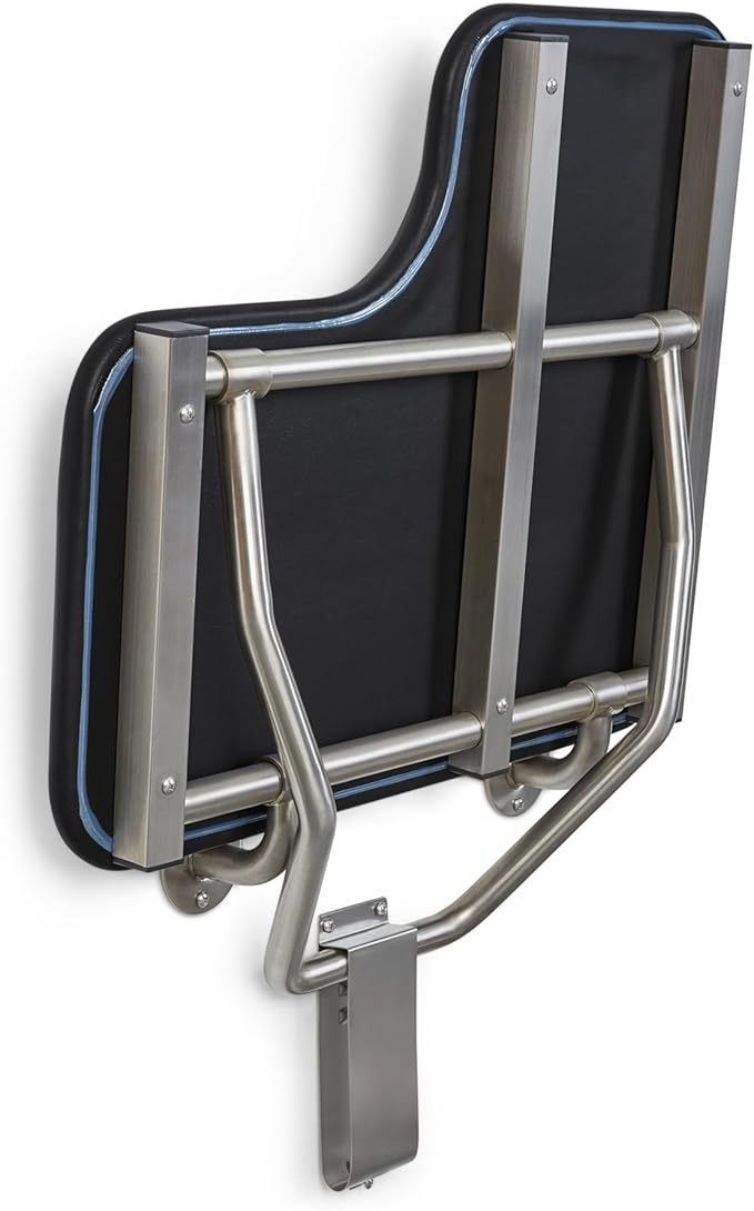 32" x 22.5" Black Padded Cushion Wall Mount Folding Left-Handed Transfer Bench Shower Seat, ADA Compliant