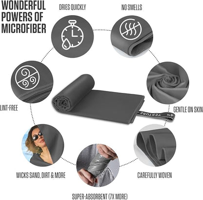 VENTURE 4TH Quick Dry Towel. Microfiber Travel Towel Ideal for Camping, Hiking, Backpacking, Gym. Lightweight & Fast Drying Travel Towels for Body. Compact & Easy to Pack - Charcoal Large