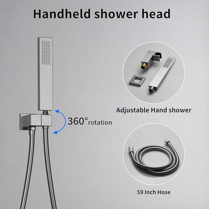 Bathroom Rainfall Shower System Wall Mount 8 Inch Shower Head With Handled Spray 6 Pcs jets Temperature Display Shower Faucet Set (Brushed Nickel)