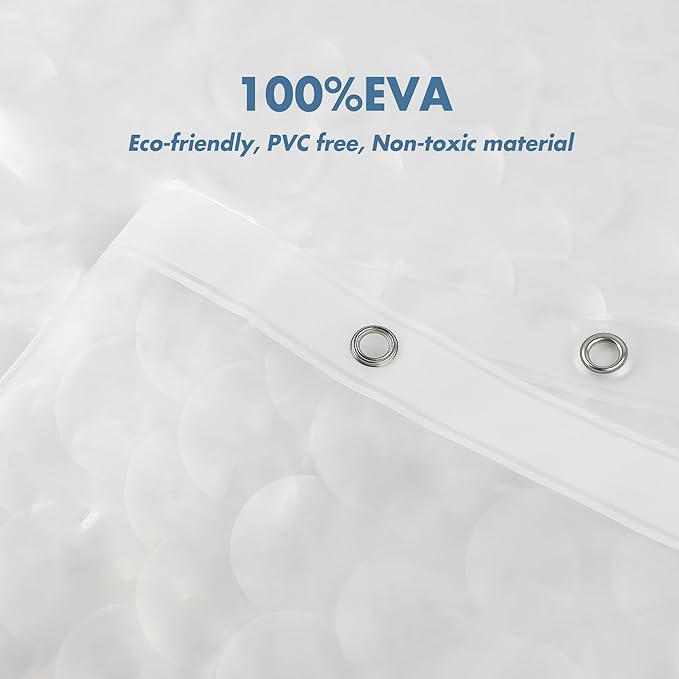WELTRXE EVA 8G Shower Curtain Liner, 72x72 Inch 3D Clear Bubble Heavy Duty Waterproof Shower Curtain Liner with Magnets Thick Plastic Shower Curtains Weighted Bathroom Shower Liner, 12 Hooks