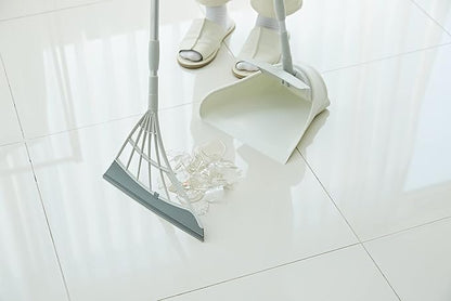 Broombi and Dustpan Set - All-Surface Silicone Broom & Squeegee for Indoor Cleaning - Sweeps Glass, Dust, Removes Pet Hair, Liquids - Smooth Floors, Rugs, Windows - One-Click Smart Dustpan (Grey)