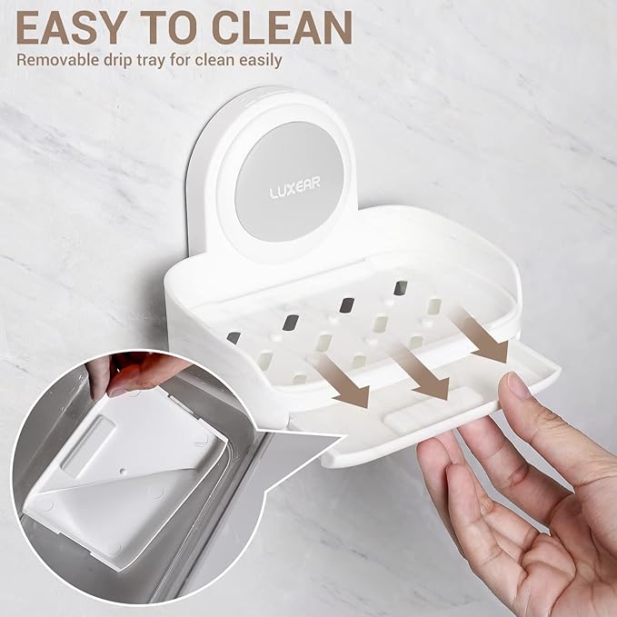 LUXEAR 3 Pack Shower Caddy Suction Cup Set - Shower Shelf, Soap Dish, Toothbrush Holder - White