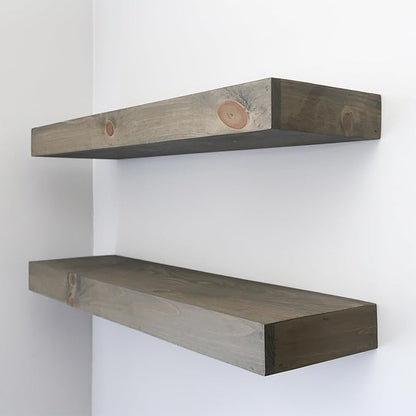 Urbandi Modern Floating Shelves 3 Inches Thick for Wall, Wide Shelves for Kitchen, Living Room, Bedroom, and Bathroom, Natural Pine Wood, Rustic Wooden Shelf, (Set of 2) (Aged Barrel, 48Lx3Hx6D)