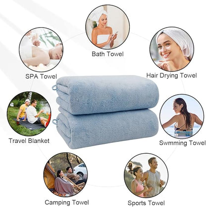 Orighty 2-Pack Microfiber Bath Towels (27'' x 54'') - Soft, Absorbent, Quick-Drying, Blue
