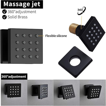 Bathroom Rainfall Shower System Wall Mount 8 Inch Shower Head With Handled Spray 6 Pcs jets Temperature Display Shower Faucet Set (Matte Black)