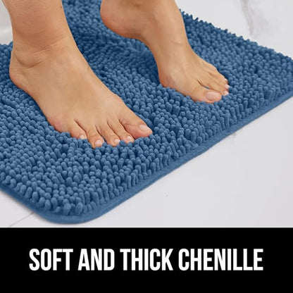 GORILLA GRIP Bath Rug Mat 60x17, Thick Soft Absorbent Chenille, Quick Dry Microfiber Mats, Rubber Backing Washable Shower Floor Rugs, Bathmat Runner, US Designed Bathroom Home Decor Accessories Blue
