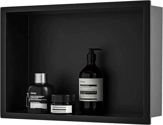 Stainless Steel Shower Niche 18" X 12" Matte Black No Tile Needed Niche Shower for Bathroom Storage Recessed Wall Shelf Over Mount Installation