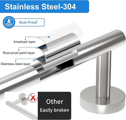 24 Inch Brushed Nickel Towel Bar for Bathroom Wall, SUS304 Stainless Steel Bathroom Towel Rack Wall Mounted, Total Length 26-Inch Shower Towel Holder Rod, Modern Home Decor