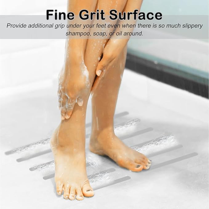S&X Bathtub Non-Slip Stickers,Gritty Textured Slip-Resistant Treads,Pack of 12 – 0.75 x 11 Inches (Gray)