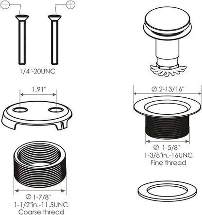Brushed Brass Bathtub Drain Stopper and Overflow Kit, Solid Brass Tip-Toe Bath Tub Drain with Hair Catcher - Universal Coarse/Fine Thread, Bathroom Bathtub Plug Replacement, 11.5/16 UNC