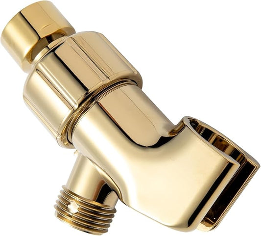 OFFO Shower Head Holder with Solid Metal Ball for Handheld Shower Head Gold, Adjustable Shower Arm Mount for Connecting Shower Arm and Shower Hose, 1/2 in IPS Female Inlet and Male Outlet