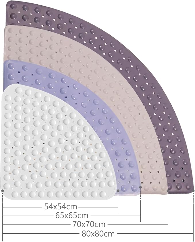 Mrcrypos Corner Shower Mats 25.5 x 25.5 Inches Bath Mat with Suction Cups and Drain Holes, Quick Dry Anti Slip Bathmat Machine Washable Shower Stall Mats for Bathroom, White