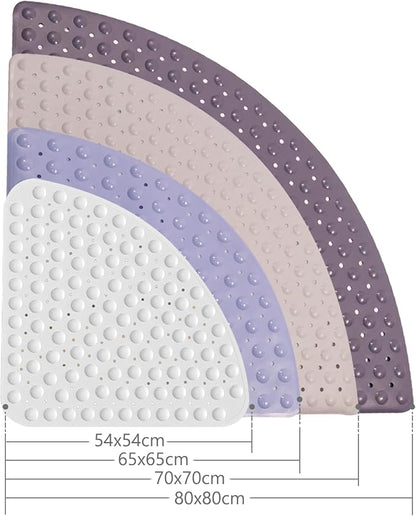Mrcrypos Corner Shower Mats 25.5 x 25.5 Inches Bath Mat with Suction Cups and Drain Holes, Quick Dry Anti Slip Bathmat Machine Washable Shower Stall Mats for Bathroom, White