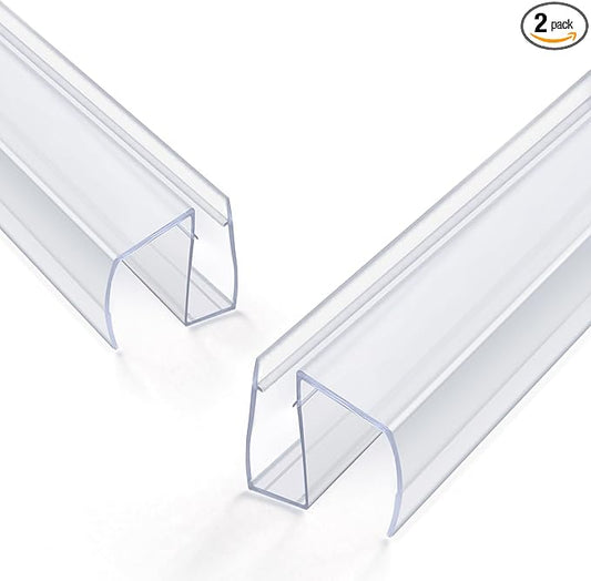 Bathroom Shower Glass Door Bottom Seal Strip, 2PCS 36 Inch Long Clear PVC Seal Strips for 3/8"(10mm) Thick Framless Glass Door Panel