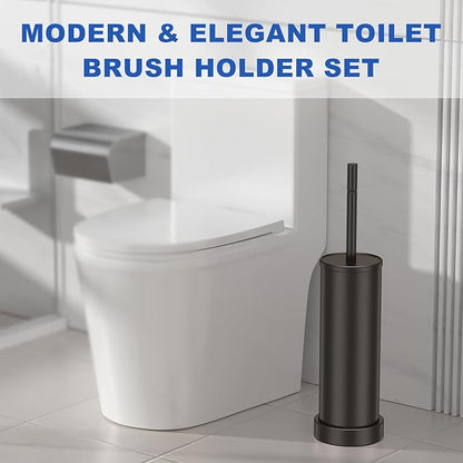 Toilet Brush and Holder Set: 304 Stainless Steel Heavy Duty Toilet Bowl Brush and Holder with Removable Inner Bowl and Splash Protection, Long Handle Bathroom Cleaning Tool
