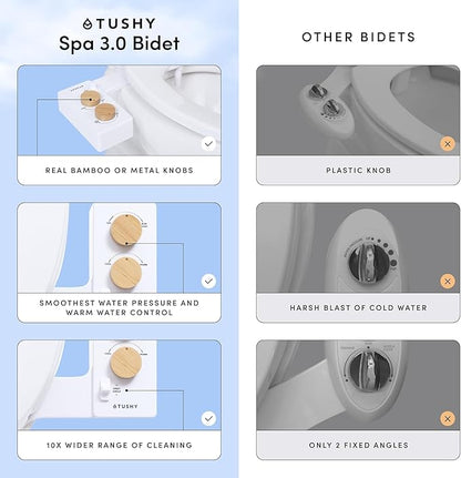 TUSHY 3.0 Spa Cool to Warm Water Bidet Attachment. Easy Universal Toilet Seat Install, Requires Sink Connection for Temperature Control. Fresh Self-Cleaning Clean Water, Noir/Gold