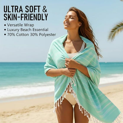 6 Pack Cotton Turkish Beach Towel Lightweight Thin Travel Vacation Essentials Oversized XL Towels Set for Pool Swim Bath Camping Cruise Accessories Absorbent Quick Dry Sand Free Bulk clearance Striped