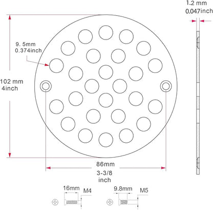 4 Inch Shower Drain Cover,Round Screw-in Floor Drain Cover,Easy-to-Install Replacement Cover
