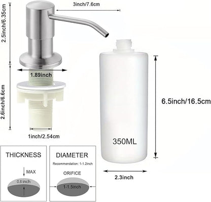 Soap Dispenser for Kitchen Sink,Stainless Steel Built in Soap Dispenser Countertop Pump Head,Dish Soap Hand Lotion Dispenser with Refillable 13.5OZ Bottle