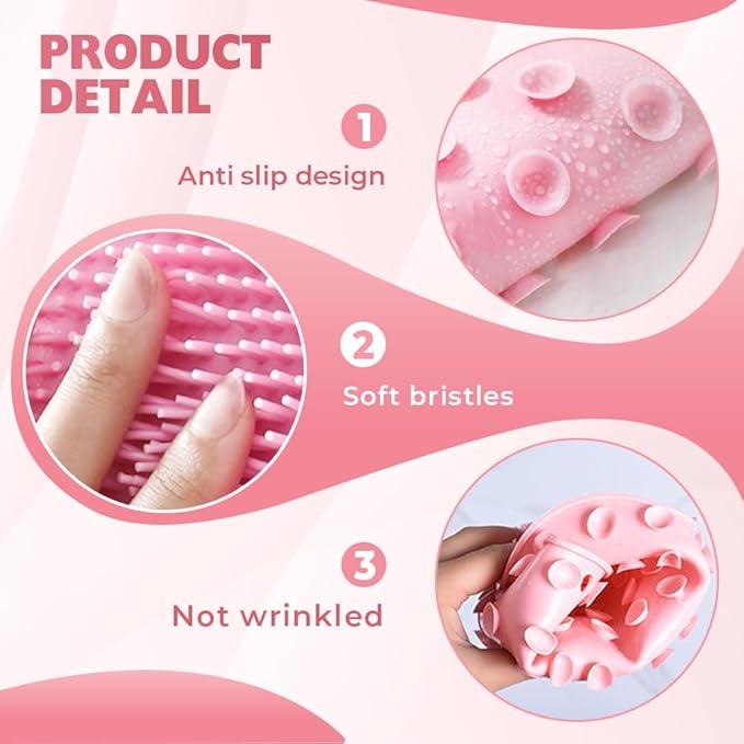 Silicone Shower Foot Scrubber Mat, 2025 Upgraded Exfoliating Bath Pad with Non-Slip Suction Cups Wall Mounted Foot Cleaning Mat (Pink)