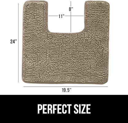 GORILLA GRIP Plush Absorbent Shaggy Chenille Bath Rug Mat for Square Toilet Base with Rubber Backing, Machine Washable Rugs, Soft Microfiber Contour Mats for Toilets, Bathroom Decor, Gray Beige
