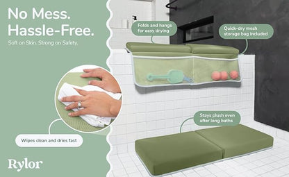 Rylor Baby Bath Kneeler & Elbow Rest Pad - Ultra Thick Foam Cushion for Bathing Infants & Toddlers - 26'' Extra Long and 2.4'' Thick - Non-Slip, Comfortable Support (Green)
