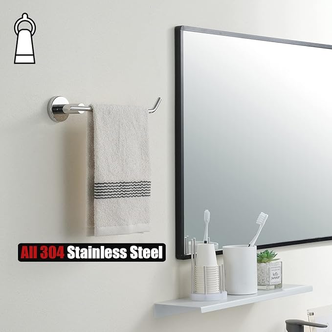 JQK Bathroom Hardware Towel Bar Set, 5-Piece Bath Accessories Set Polished Chrome Wall Mount Includes 24 in Towel Bar, 9 in HT Bar, TP Holder, Towel Hook x 2, BAS105-CH