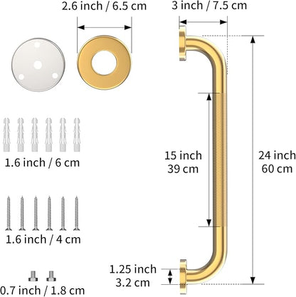 24 Inch Anti Slip Shower Grab Gold, Munzong Bathroom Grab Bar, Knurled Bathroom Balance Bar,Safety Hand Rail Support Handicap Elderly Injury Senior Assist Bath Handle