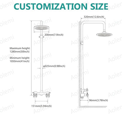 Aolemi Outdoor Shower Kit Outdoor Shower Fixtures Faucet System Double Handle Exposed Shower with 8 Inch Rainfall Shower Head Adjustable Height Shower Pipe 6 Inch Center Polish Chrome