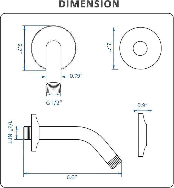 BESTILL Wall Mounted 6 Inch Extension Shower Head Arm, Shower Arm and Flange Included, Matte Black