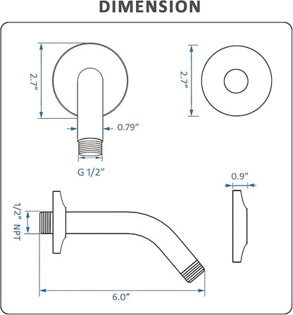 BESTILL Wall Mounted 6 Inch Extension Shower Head Arm, Shower Arm and Flange Included, Oil Rubbed Bronze