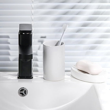 White Toothbrush Holder, Ceramic Bathroom Tumbler Cups,Toothbrush Cup, Bathroom Counter Organizer(300ml)