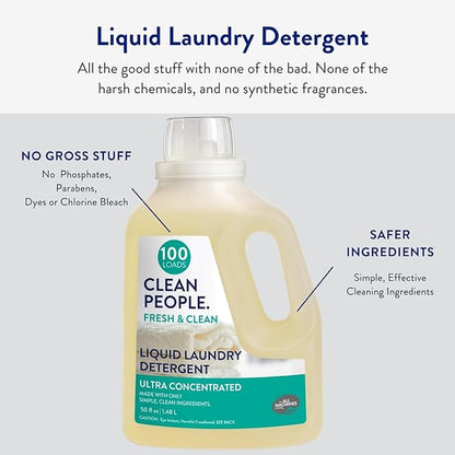 The Clean People Liquid Laundry Detergent - Recyclable Packaging, Stain Fighting - Ultra Concentrated, Laundry Soap - Fresh Scent, 200 Loads