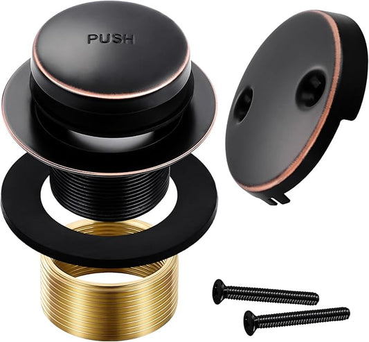 Oil Rubbed Bronze Bathtub Drain Tip-Toe Tub Trim Set with Two-Hole Overflow Faceplate Bathroom Tub Drains Replacement Conversion Kit