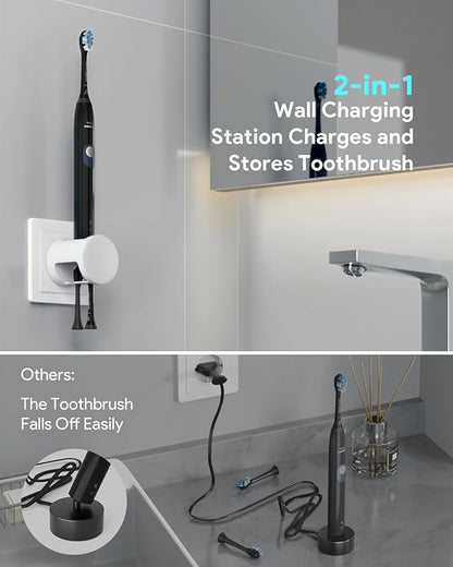 Wireless 2-in-1 Charger Station Compatible with Philips Sonicare Electric Toothbrush, 3-Port US Wall Fast Charging with 2 Toothbrush Holders for HX3000/HX6000/HX8000/HX9000 Series, IPX6, White