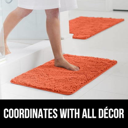 GORILLA GRIP Bath Rug Mat, Thick Soft Absorbent Chenille, Quick Dry Microfiber Mats, Rubber Backing Washable Shower Floor Rugs, Bathmat Runner, US Designed Bathroom Home Decor Accessories 24x17, Coral