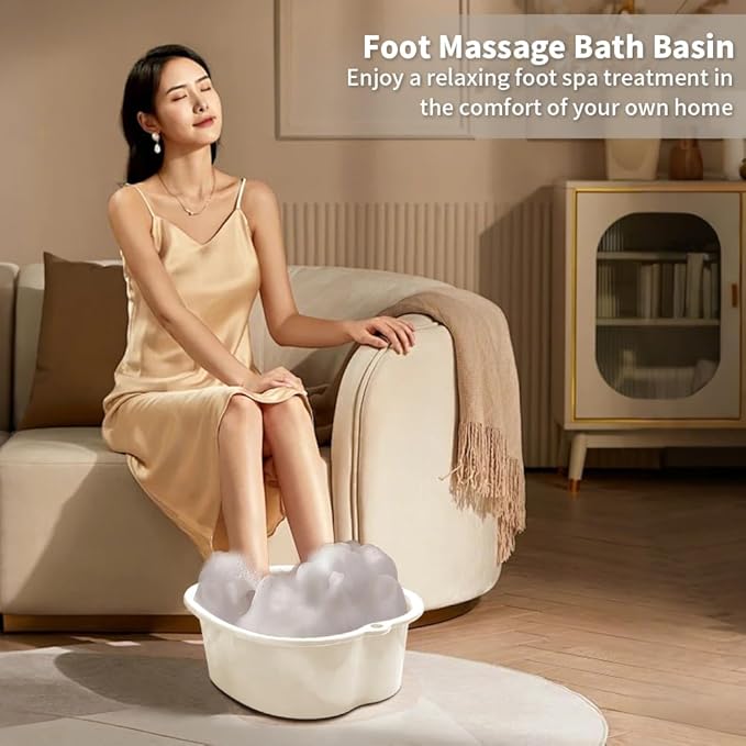 Foot Soaking Tub Large Size Foot Basin Sturdy Soaking Feet Bucket Massager Tub Exfoliation Callus Pedicure Foots Spa Bath Bucket for Women and Men (White)