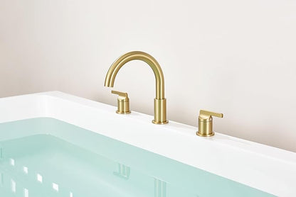 SITGES Brushed Gold High-Arc Bathtub Faucet,Solid Brass,2-Handle Deck Mount Tub Faucet,3-Hole Roman Bath Tub Faucet Set with Valve