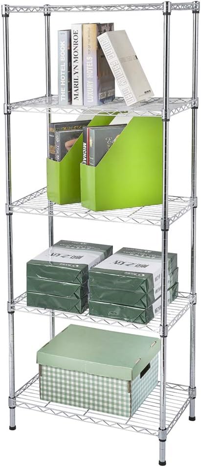 5 Tier Storage Racks Shelving, Heavy Steel Pantry Shelves, Adjustable Wire Shelving Rack, Suitable for Garage, Kitchen, Bathroom, Office, 24" W x 14" D x 59" H, Chrome