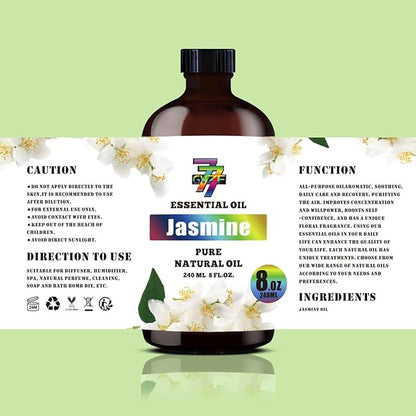 Jasmine Essential Oil (8 oz / 240 ml) – Jasmine Oils for diffusers, humidifiers, Home Baths, Cleaning Products, Yoga, DIY Soaps and DIY Scented Candles