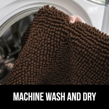 GORILLA GRIP Bath Rug Mat 60x24, Thick Soft Absorbent Chenille, Quick Dry Microfiber Mats, Rubber Backing Washable Shower Floor Rugs, Bathmat Runner, US Designed Bathroom Home Decor Accessories Brown