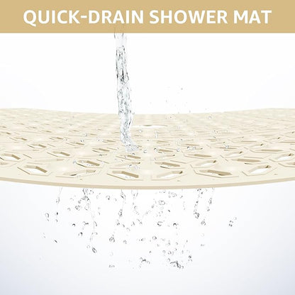 OTHWAY Square Shower Mat, 27"x 27" Extra Large Shower Mats for Inside Shower, TPE Anti Slip Shower mat with Suction Cups Drain Holes, Machine Washable Shower Floor Mat (Beige)
